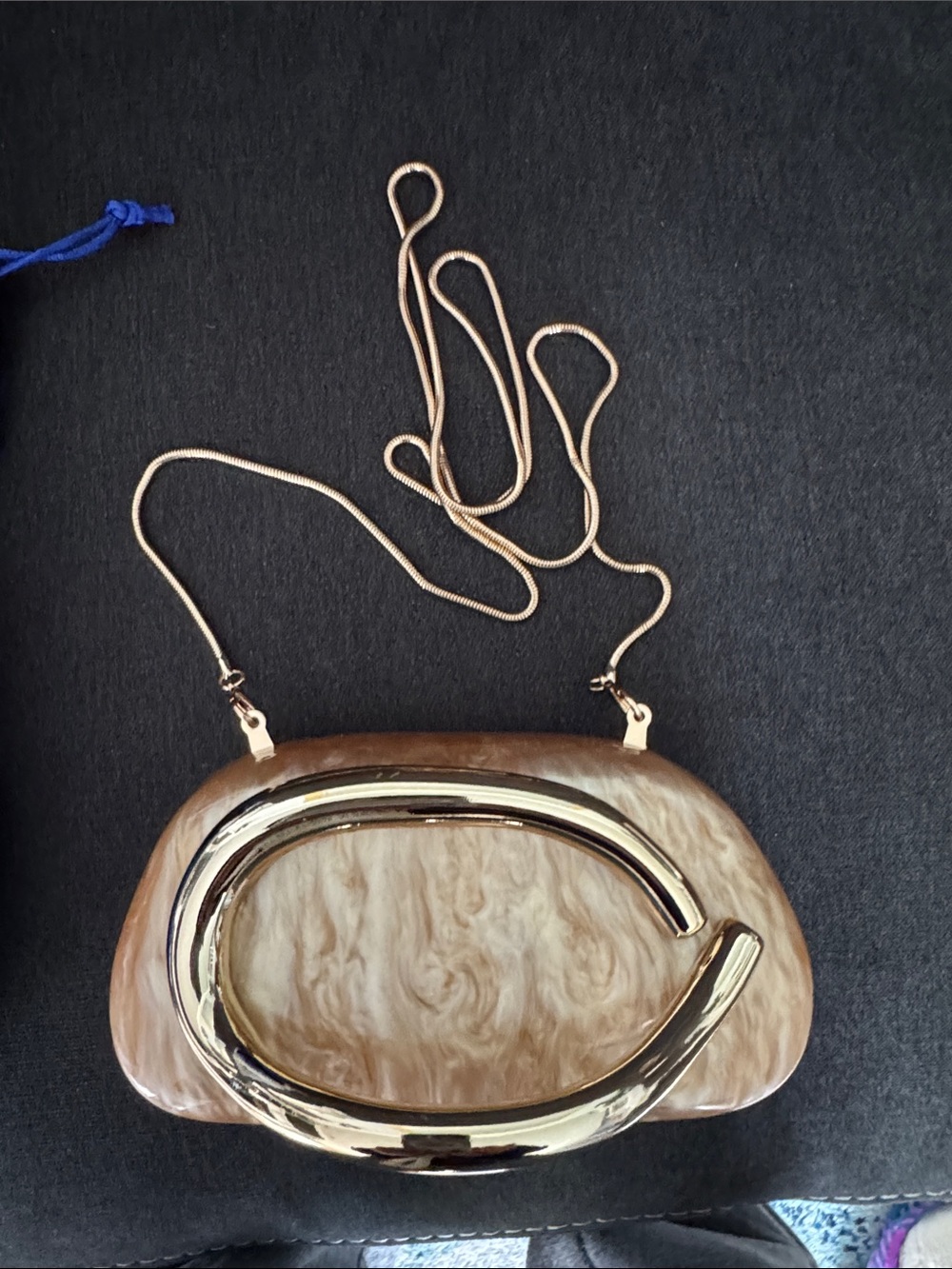 Marbled Brown Clutch with Gold Accent Chain Strap